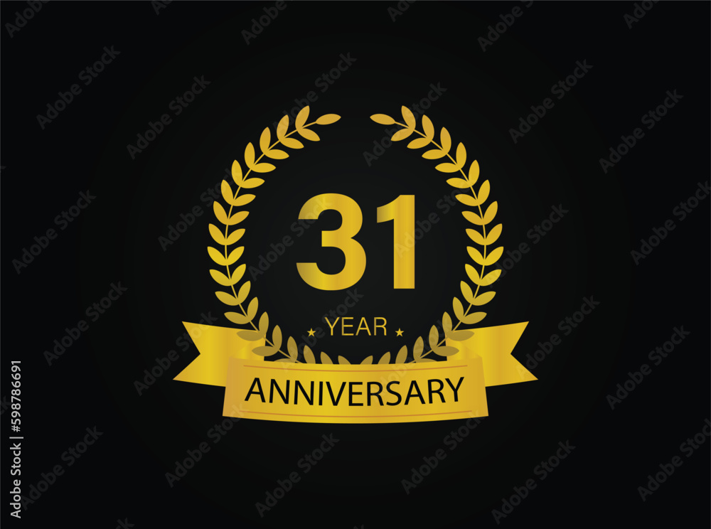 Fototapeta premium 31th years golden anniversary logo celebration with ring and ribbon.