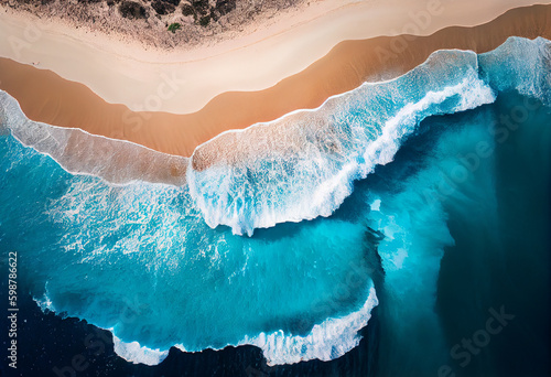 Summer beach top view of soft blue ocean wave illustration.