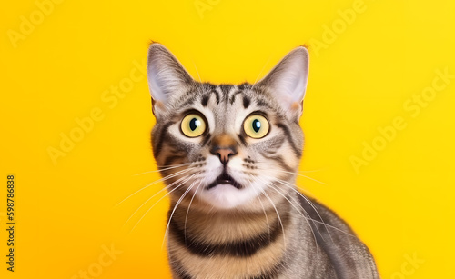 An amazed cute kitten with yellow background generative ai © Fahad