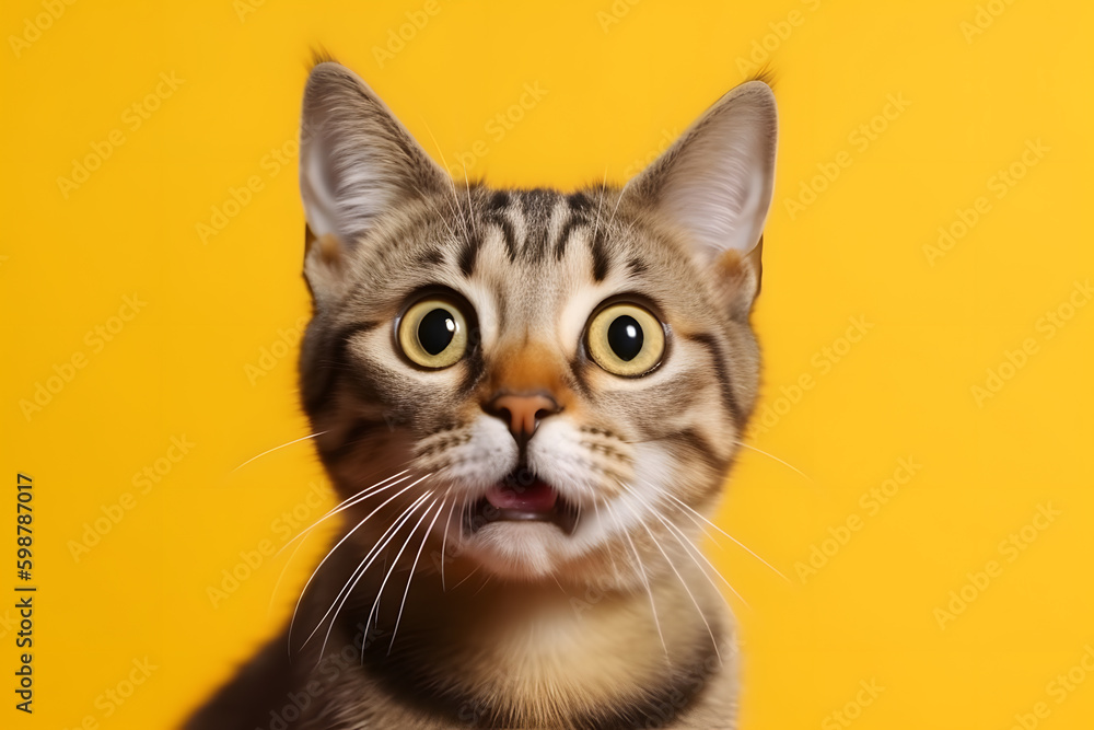 close up of a shocked cat generative ai