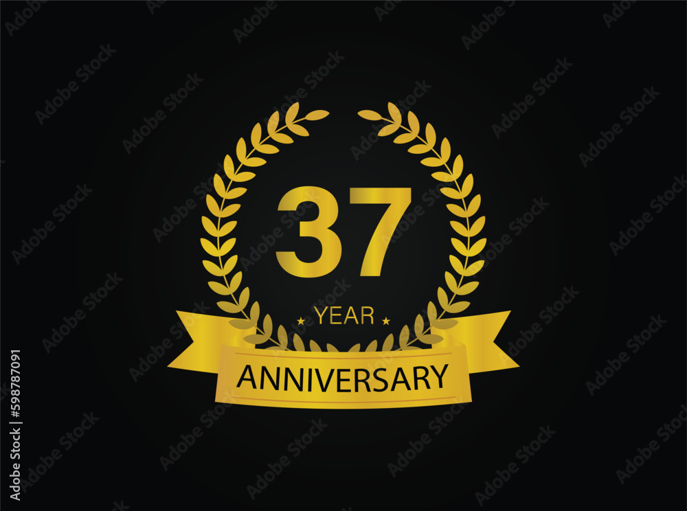 Fototapeta premium 37th golden anniversary logo. with ring and ribbon. vector illustrator.