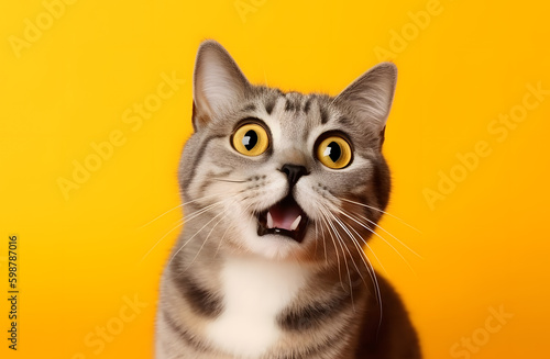 A Shocked cat with big yellow eyes facing in front of camera generative ai © Fahad