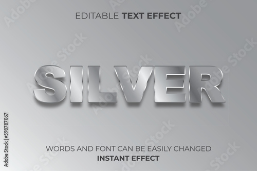 3d silver metallic text effect typography	