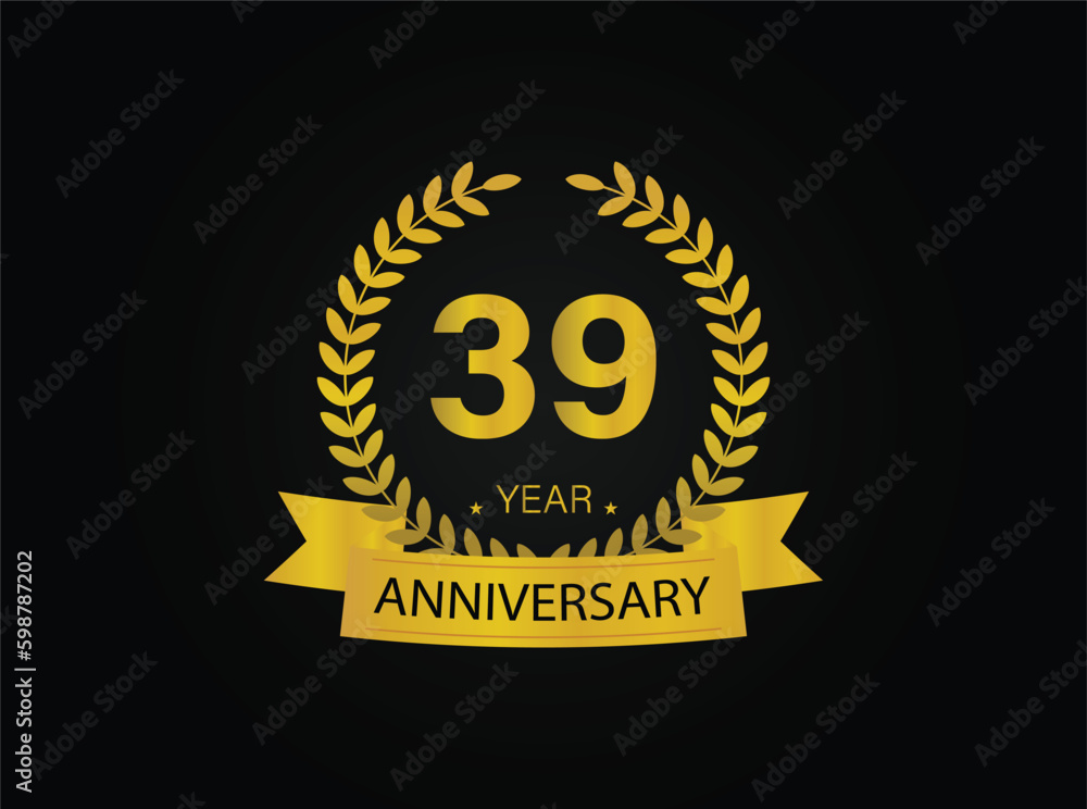 Fototapeta premium 39th golden anniversary logo. with ring and ribbon. vector illustrator.
