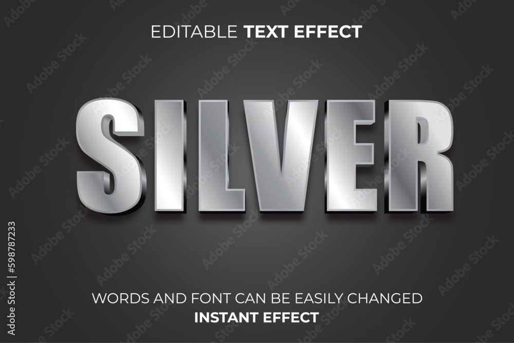 3d silver metallic text effect typography	