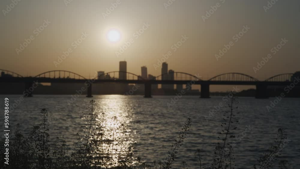 sunset over the bridge at Seoul, Korea sunset over the bridge at Seoul, Korea
