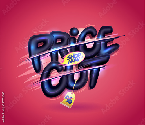 Price cut sale banner with black 3D lettering