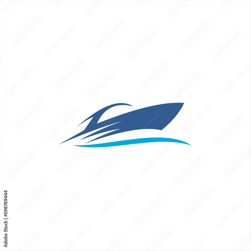 Obraz premium Boat logo with boat and mountain combination, suitable for various company brands with maximum effect.