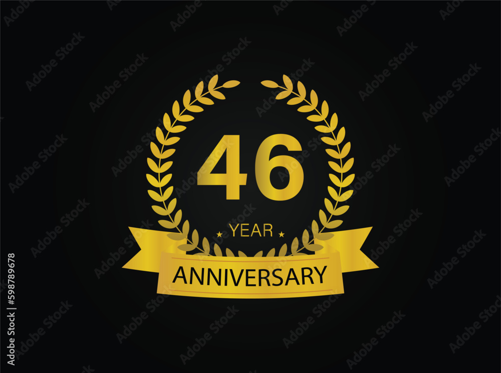 46th golden anniversary logo. with ring and ribbon. vector illustrator. 46th golden anniversary logo. with ring and ribbon. vector illustrator.