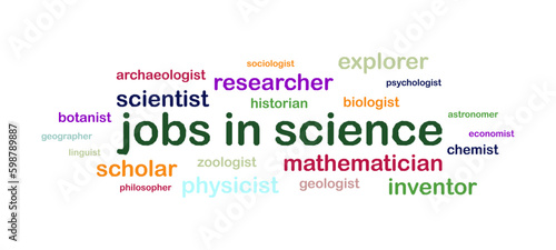 Jobs in Science Word Cloud Jumbled on White Background