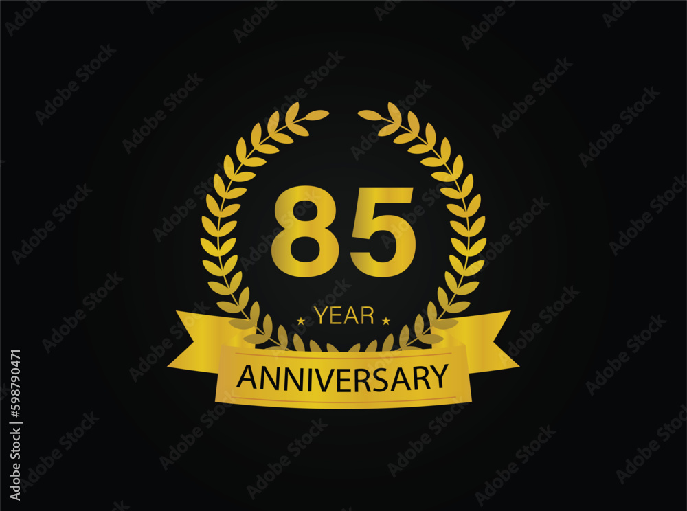 Fototapeta premium 85th golden anniversary logo. with ring and ribbon.