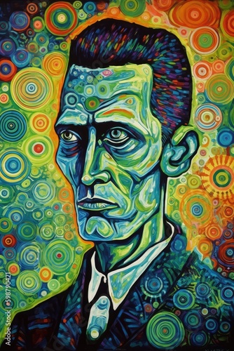 Surreal AI art portrays a transcendent figure, enveloped in vivid psychedelic hues, evoking a mystical, dreamlike dimension.