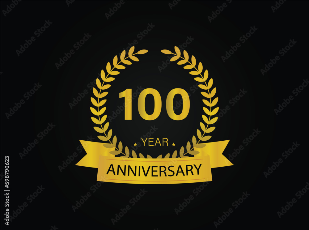 100th golden anniversary logo. with ring and ribbon. 100th golden anniversary logo. with ring and ribbon.