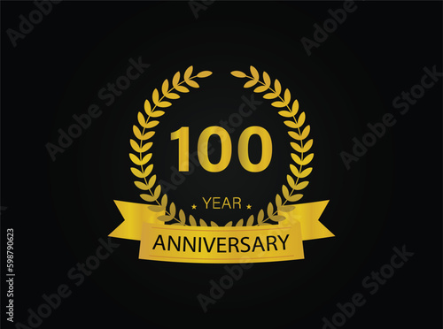 100th golden anniversary logo. with ring and ribbon.