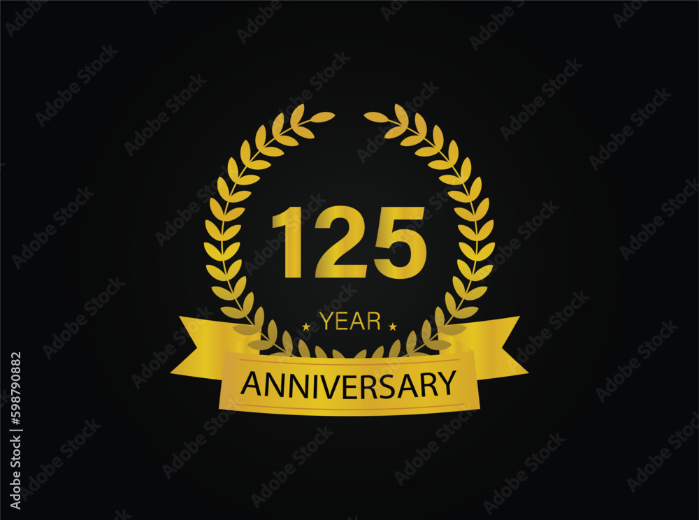 Fototapeta premium 125th golden anniversary logo. with ring and ribbon.
