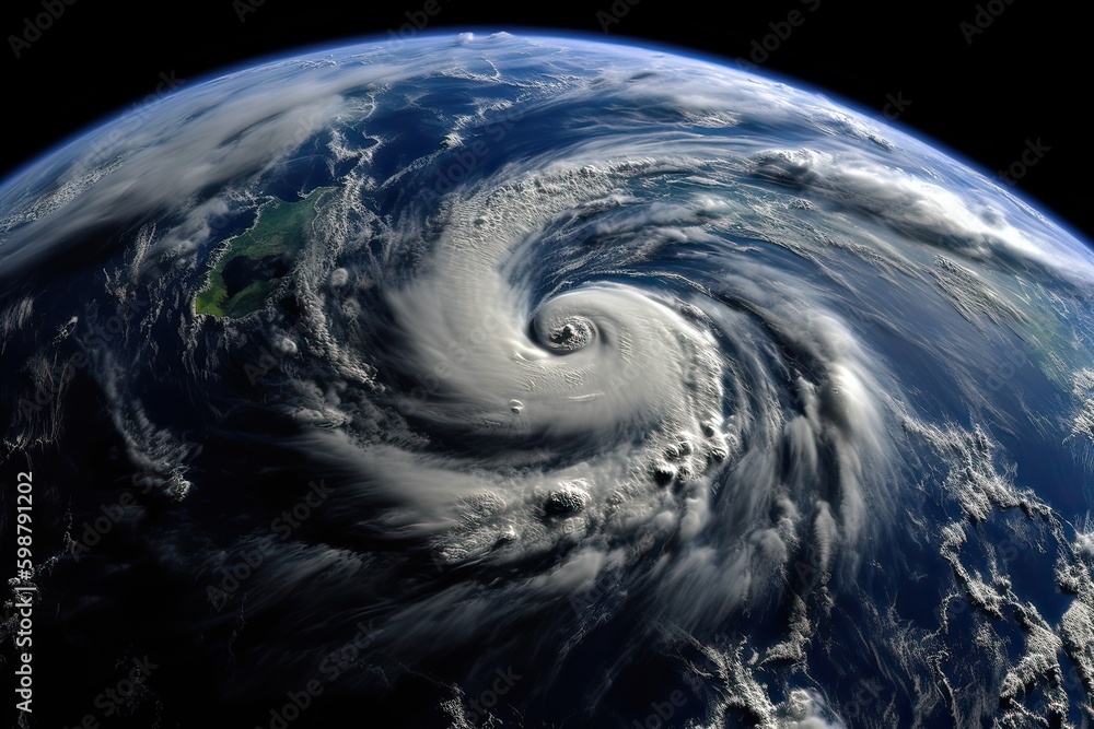 Super Typhoon, tropical storm, cyclone, hurricane, tornado, over ocean. Weather background. Typhoon, storm, windstorm, superstorm, gale moves to the ground. Generative Ai.