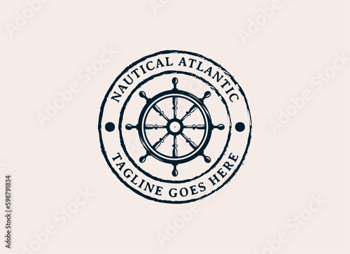 Nautical, sail, marine, adventure logo design in vintage style