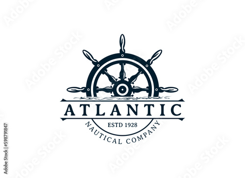Nautical, sail, marine, adventure logo design in vintage style