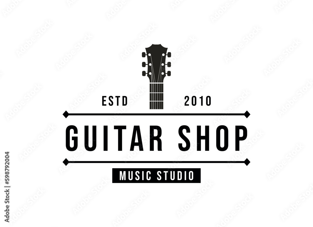 Vector guitar shop logo. Music icons for audio store, branding or ...