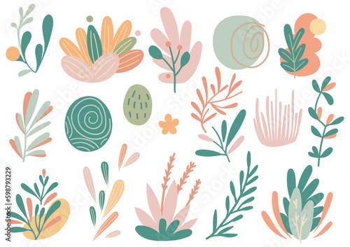 set of floral doodle design element