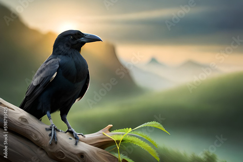 raven on a branch photo