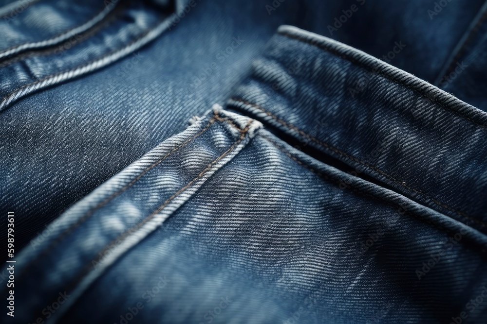 Blue jeans texture background. Denim blue cloth. Text place, banner, fashion background. Generative AI