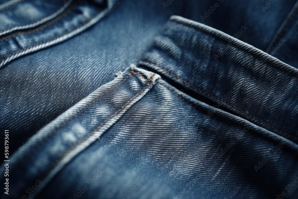 Naklejka premium Blue jeans texture background. Denim blue cloth. Text place, banner, fashion background. Generative AI