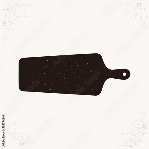 Black textured cutting board, Modern vintage style kitchenware illustration.