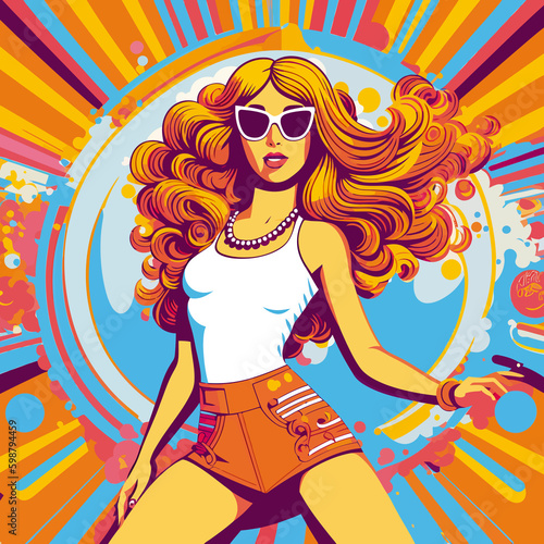 illustration vintage groovy Retro character, 70s style, psychedelic