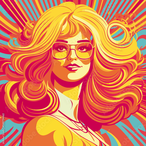 illustration vintage groovy Retro character, 70s style, psychedelic