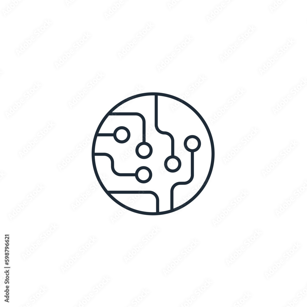 Round electronic circuit board. Symbol Modern technology. Vector linear icon isolated on white background. Round electronic circuit board. Symbol Modern technology. Vector linear icon isolated on white background.
