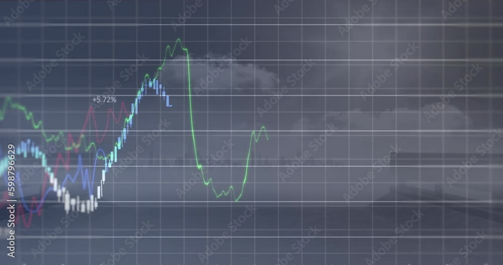 Animation of financial data processing over grid network against aerial view of cityscape Animation of financial data processing over grid network against aerial view of cityscape