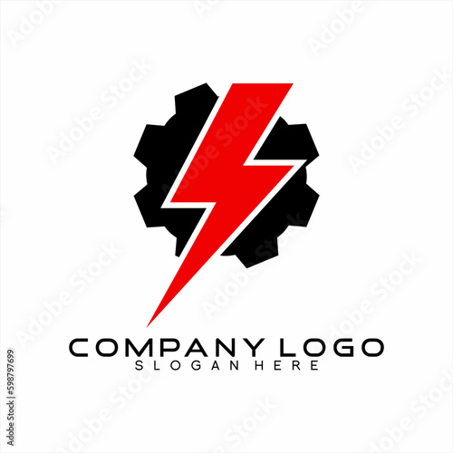 Free Download Thunderbolt vector logo design with abstract gear. - GFXLoad