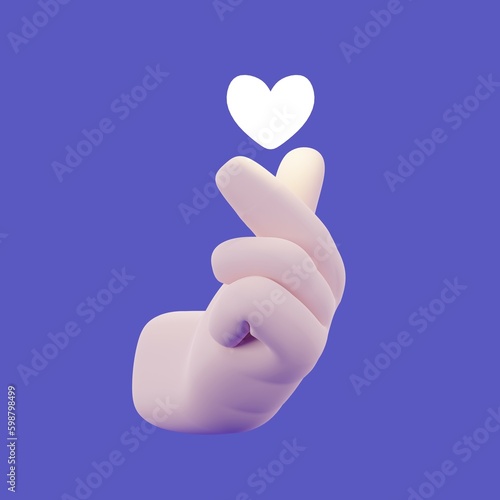 Stylized cartoon 3D rendering hand. korean kpop expression of love isolated heart symbol. 3D cartoon modern style illustration