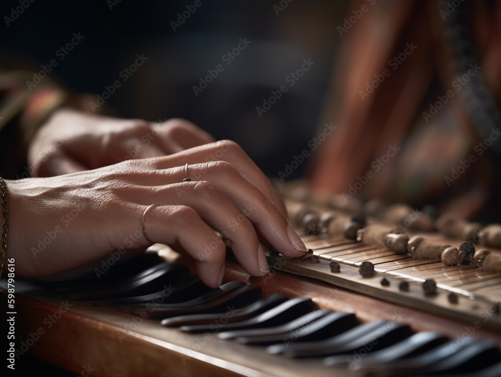 Closeup of Hands Playing an Antique Key Instrument | Generative AI