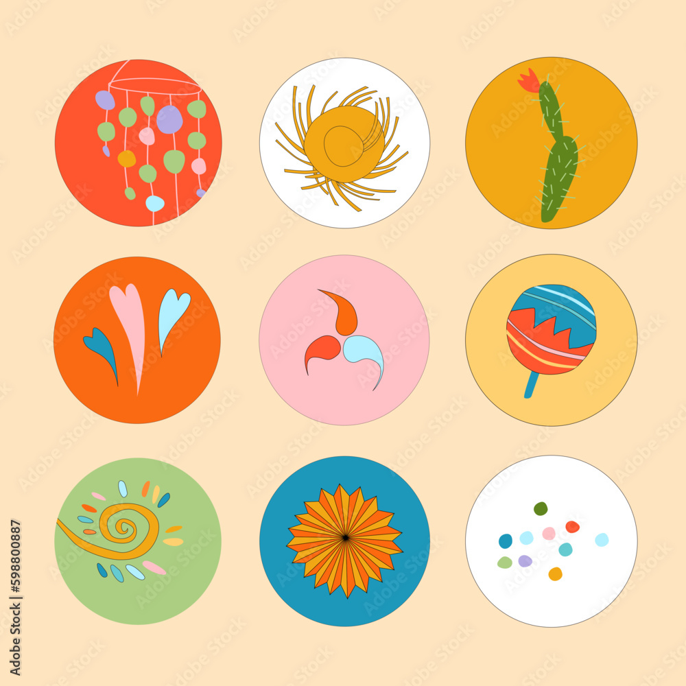 Vector illustration of circles for social networks for eternal stories on the theme of carnival