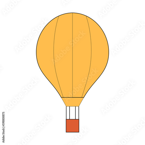 Yellow air balloon isolated on white background. Groovy cartoon vector illustration. Line art clip art