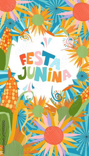 Vector illustration for social networks on a square background on the theme of the brazilian carnival festa junina