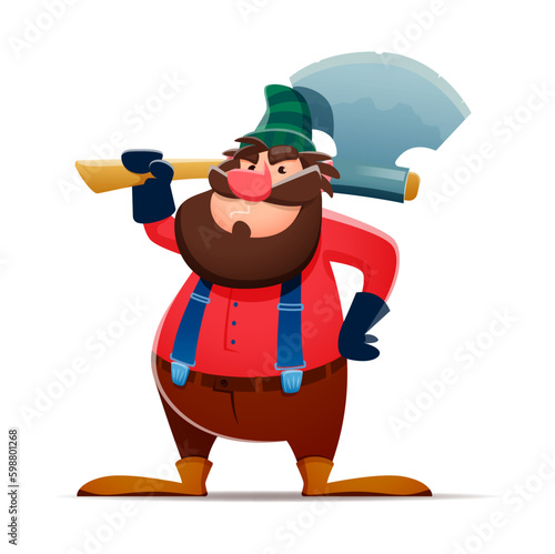 Cartoon gnome or dwarf, lumberjack character with beard, vector forest elf. Fairy tale gnome or fantasy dwarf lumberjack with beard and axe, kids cartoon toy figure of gnome dwarf man in cap