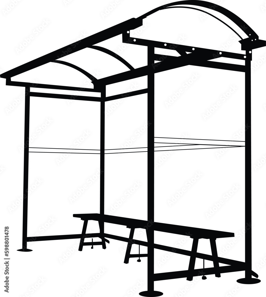 Vector illustration silhouette bus stop isolated on white background ...