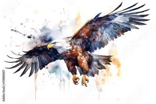 Image of beautiful watercolor painting of an eagle. Bird. illustration. Generative AI.