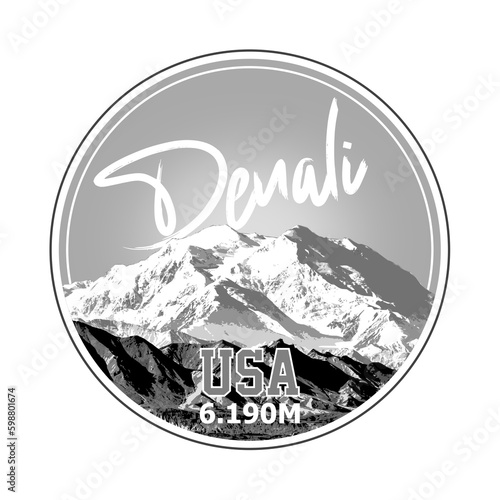 emblem of denali mountain - usa - black white version