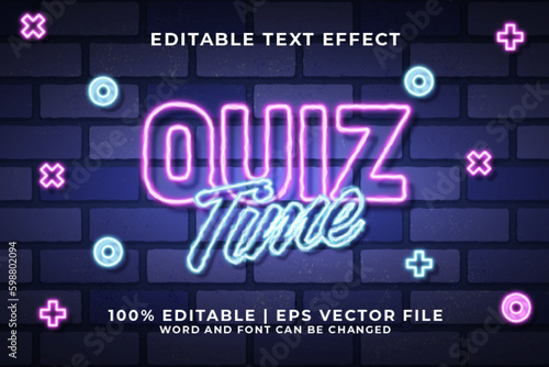 Quiz Time 3d Editable Text Effect Neon Style Premium Vector