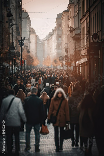 unrecognizable People Walking by the street early morning.