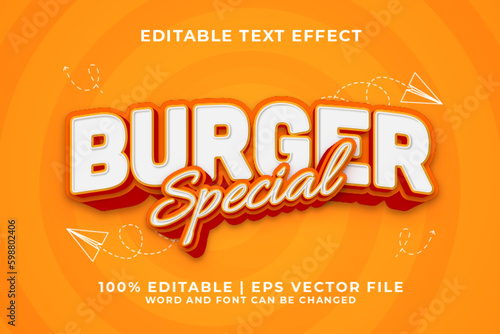 Burger 3d Editable Text Effect Cartoon Style Premium Vector