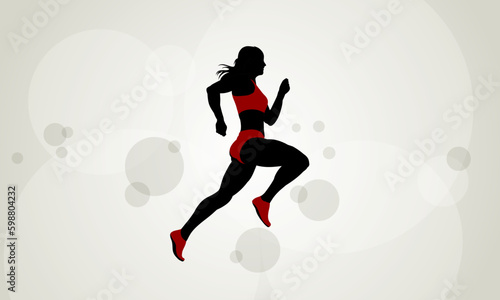 Silhouette of a running girl. Abstract background. Vector illustration.