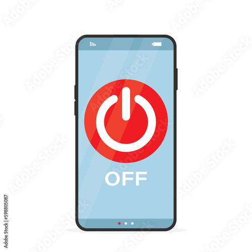 Off button on cellphone screen. Design isolated on white background. Digital detox. No mobile phone, turn off smartphone or smart gadget. Freedom from internet, smartphones