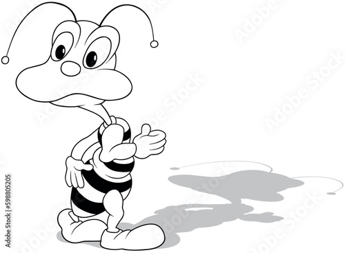Drawing of a Surprised Wingless Bee with its Head Turned