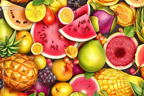 Summer Sale banner with pieces of ripe fruit, bright design. Vector eps 10 format