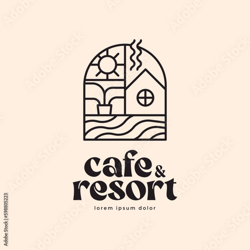 monoline coffee shop logo template vector